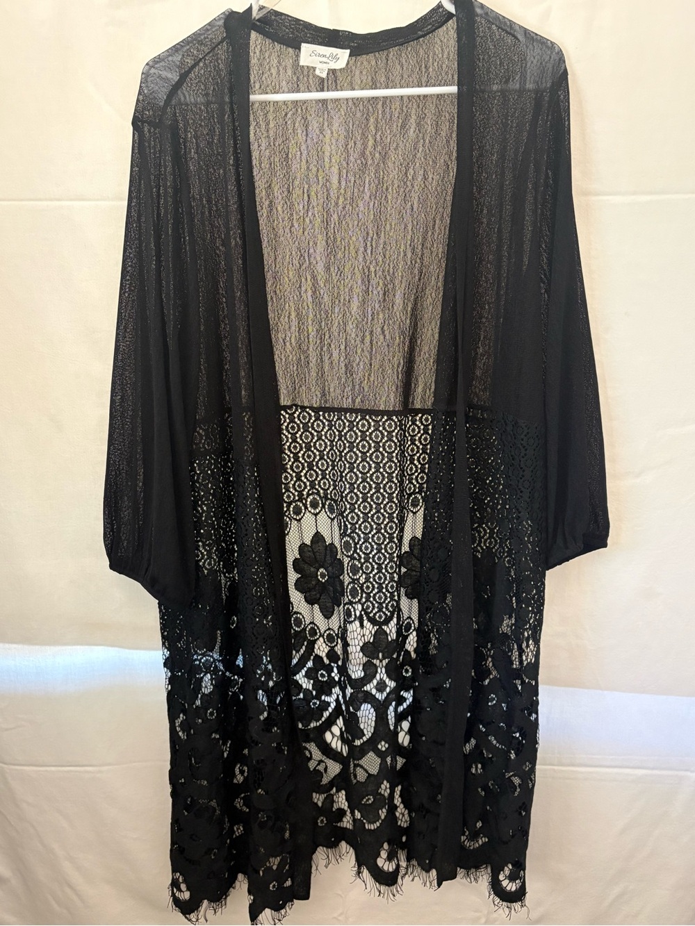 sass & bide Black Lace and Mesh Open-Front Duster